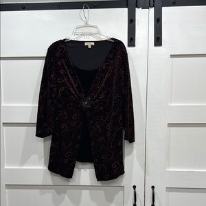 Elegant Black and Red Swirl Cardigan